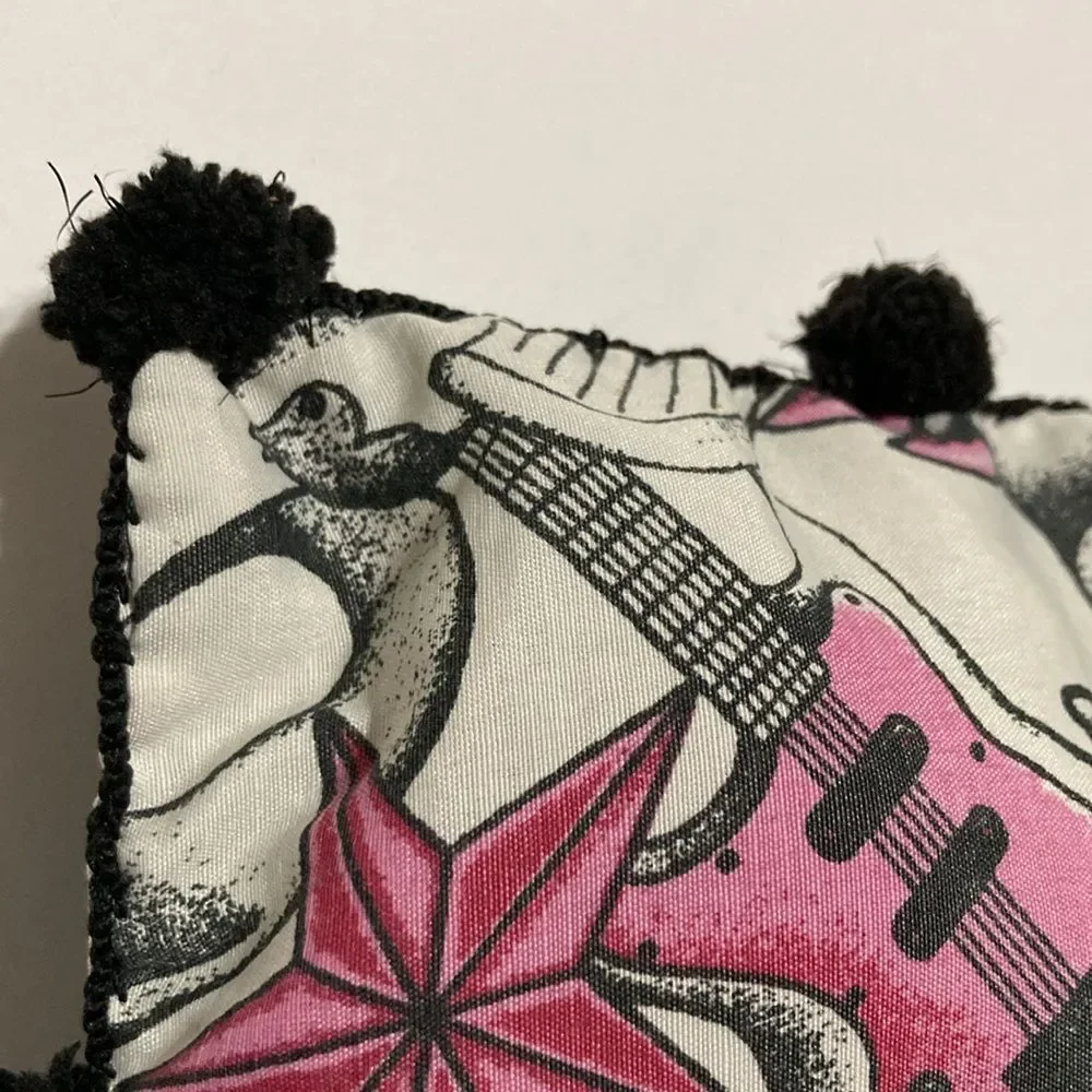 DAY of THE DEAD Rock Guitar Pink Roses Accent Throw Pillow 12 x 8 in Set of 2